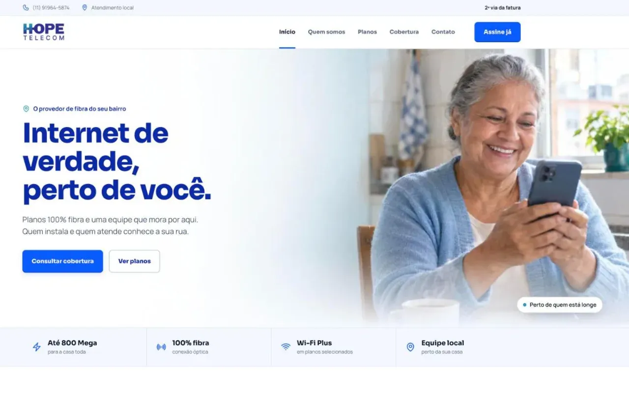 Interface do projeto Hope Telecom